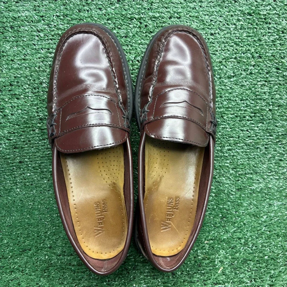 Bass Weejuns Katherine II Leather Penny Loafers Preppy Shoes Burgundy Womens 8.5